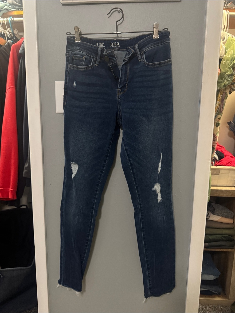 a.n.a Dark Indigo Distressed Skinny Jeans